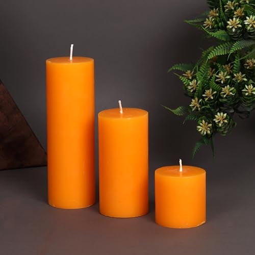 PROSPERRO LUMO by Parkash Candles Unscented Pillar Candles Set of 3 || 2x2, 2x4, 2x6 Inches || Paraffin Wax Candles || Home Decor (Orange) - Image 3