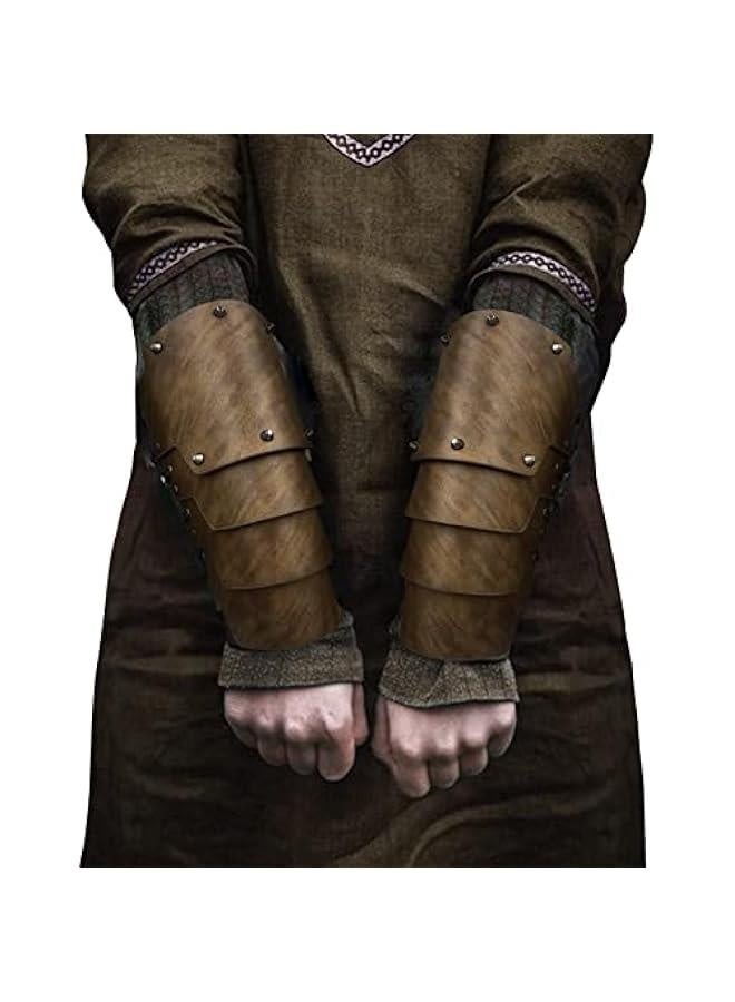 درع ذراع من الجلد الاصطناعي بأربع طبقات، قفازات مرتزقة من العصور الوسطى، واقيات ذراع للرماة من الفرسان للملابس التنكرية - Image 4