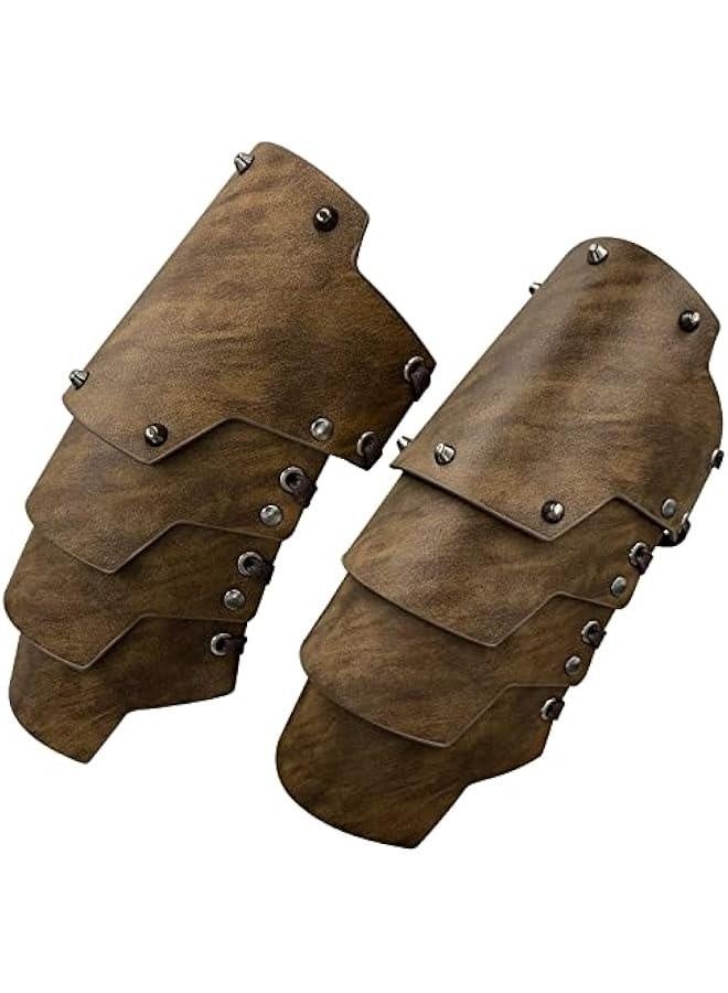 درع ذراع من الجلد الاصطناعي بأربع طبقات، قفازات مرتزقة من العصور الوسطى، واقيات ذراع للرماة من الفرسان للملابس التنكرية - Image 2