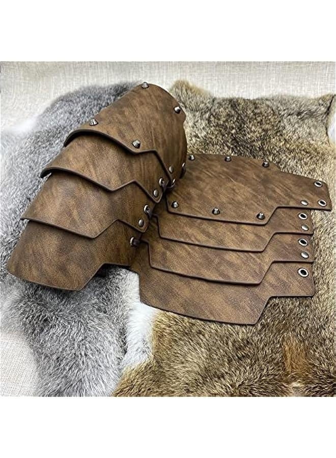 درع ذراع من الجلد الاصطناعي بأربع طبقات، قفازات مرتزقة من العصور الوسطى، واقيات ذراع للرماة من الفرسان للملابس التنكرية - Image 5