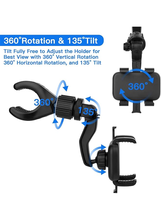 إكسفور حامل هاتف للسيارة بمرآة الرؤية الخلفية يدور 360 درجة، متعدد الوظائف، مسند رأس للمقعد الخلفي للسيارة، حامل هاتف عالمي، متوافق مع جميع الهواتف الذكية - Image 4