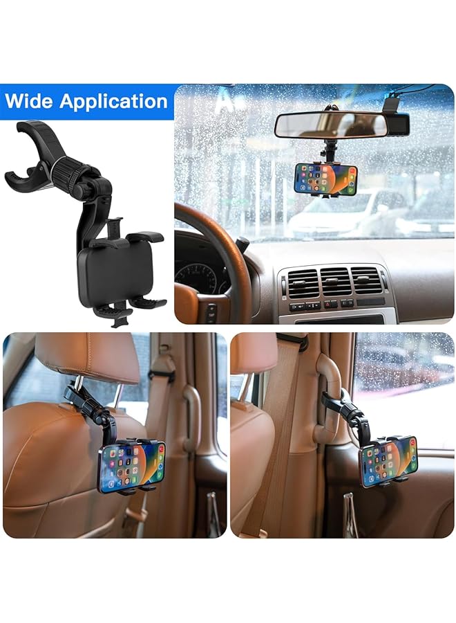إكسفور حامل هاتف للسيارة بمرآة الرؤية الخلفية يدور 360 درجة، متعدد الوظائف، مسند رأس للمقعد الخلفي للسيارة، حامل هاتف عالمي، متوافق مع جميع الهواتف الذكية - Image 2
