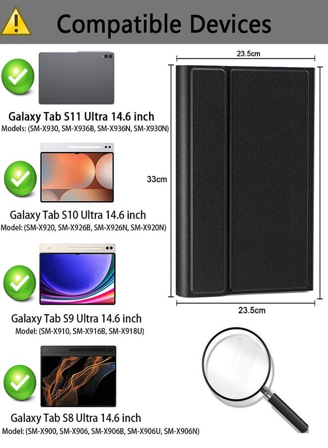 SAMTUNK Case Keyboard for Samsung Galaxy Tab S11 Ultra / S10 Ultra / S9 Ultra / S8 Ultra 14.6 inch Cover - 7 Color Rainbow Change Backlit Detachable Magnetic Keyboard with S Pen Holder with Mouse - Black - Image 2