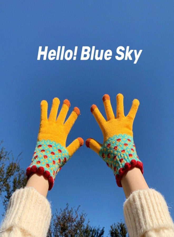Ralcosuss Winter Touch Screen Gloves for Women Cable Knit Wool Fleece Lined Texting Mittens Gold Weather Warm Sport Glove, Yellow, One size - Image 2