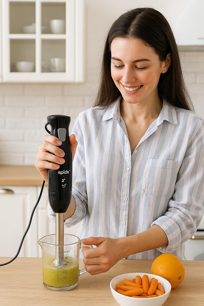 Spida SPD-NF08003B 450W Hand Blender – Stainless Steel Body, Compact Design – Perfect for smoothies, sauces, and baby food.