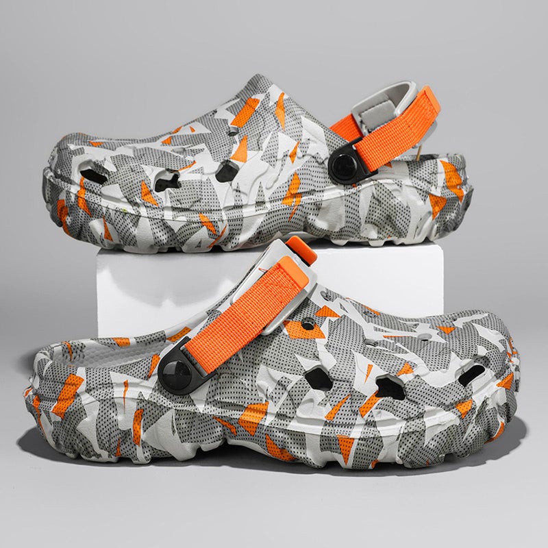 SECHRITE Mens Athletic Sports Clogs Garden Shoes Rubber EVA Mules Slip on Waterproof Summer Water Beach Clogs Slippers Sandals Breathable Graphic Garden Shoes with Adjustable Back Strap Grey Orange 47 - Image 4