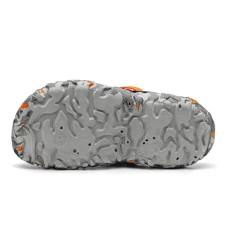 SECHRITE Mens Athletic Sports Clogs Garden Shoes Rubber EVA Mules Slip on Waterproof Summer Water Beach Clogs Slippers Sandals Breathable Graphic Garden Shoes with Adjustable Back Strap Grey Orange 47 - Image 5