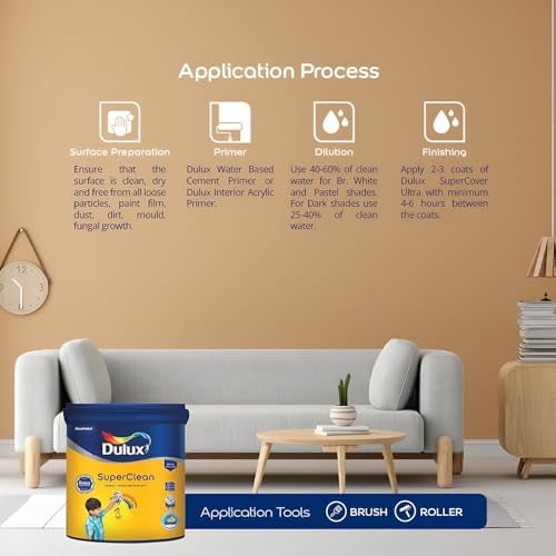 Dulux SuperClean Interior Emulsion Paint For Walls | Soothing Sheen & Rich Finish | Washable & Easy To Clean | Water Based Durable Paint, Brown (4L, Parchment) - Image 4