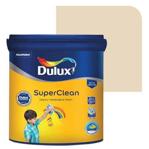 Dulux SuperClean Interior Emulsion Paint For Walls | Soothing Sheen & Rich Finish | Washable & Easy To Clean | Water Based Durable Paint, Brown (4L, Parchment) - Image 1