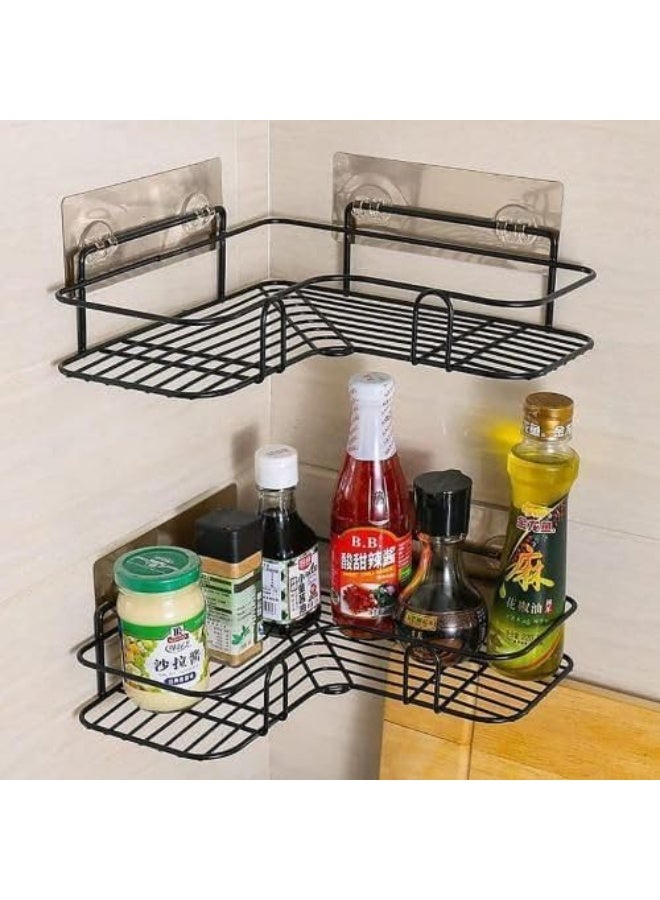 Set Of 2 Black Metal Corner Storage Shelves Rust Resistant Durable Space Saving Organizer For Bathroom Kitchen Toiletries Makeup - Image 4