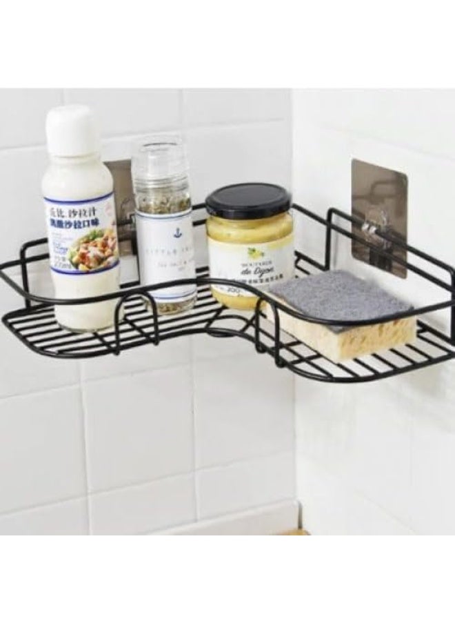 Set Of 2 Black Metal Corner Storage Shelves Rust Resistant Durable Space Saving Organizer For Bathroom Kitchen Toiletries Makeup - Image 1