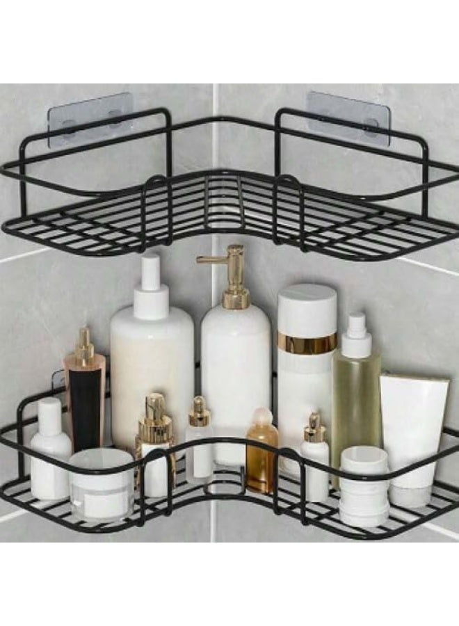 Set Of 2 Black Metal Corner Storage Shelves Rust Resistant Durable Space Saving Organizer For Bathroom Kitchen Toiletries Makeup - Image 2