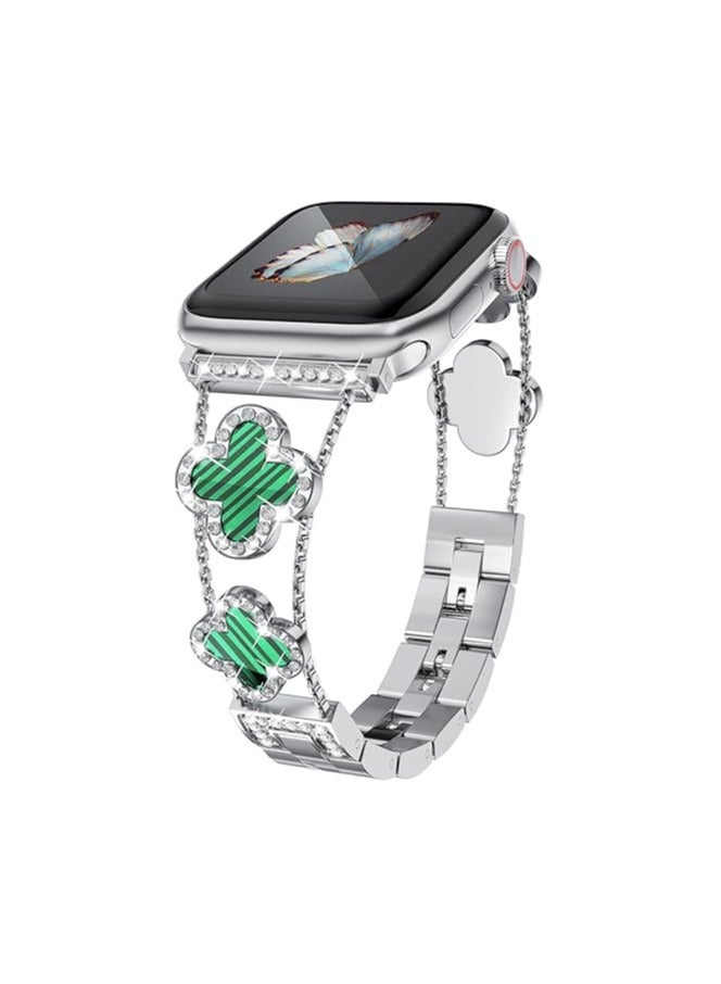 diamond metal band adds sparkle to your watch - Compatible with Apple Watch Series 8/7/6/5/4/3/2/1SE/Ultra - Clover is simple and stylish, fits women's sizes 38mm 40mm 41mm 42mm  - Image 1