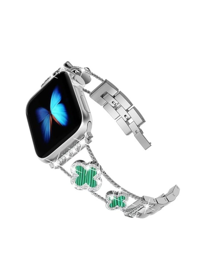 diamond metal band adds sparkle to your watch - Compatible with Apple Watch Series 8/7/6/5/4/3/2/1SE/Ultra - Clover is simple and stylish, fits women's sizes 38mm 40mm 41mm 42mm  - Image 2