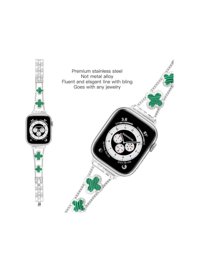 diamond metal band adds sparkle to your watch - Compatible with Apple Watch Series 8/7/6/5/4/3/2/1SE/Ultra - Clover is simple and stylish, fits women's sizes 38mm 40mm 41mm 42mm  - Image 3