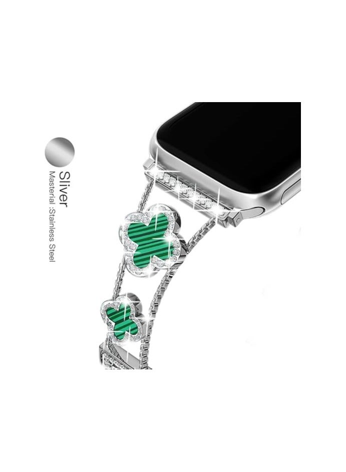 diamond metal band adds sparkle to your watch - Compatible with Apple Watch Series 8/7/6/5/4/3/2/1SE/Ultra - Clover is simple and stylish, fits women's sizes 38mm 40mm 41mm 42mm  - Image 5