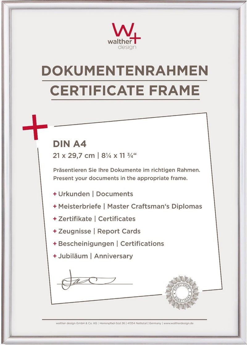 walther design Picture Frame Silver 21 x 297 cm DIN A4 New Lifestyle Plastic Frame KV130S