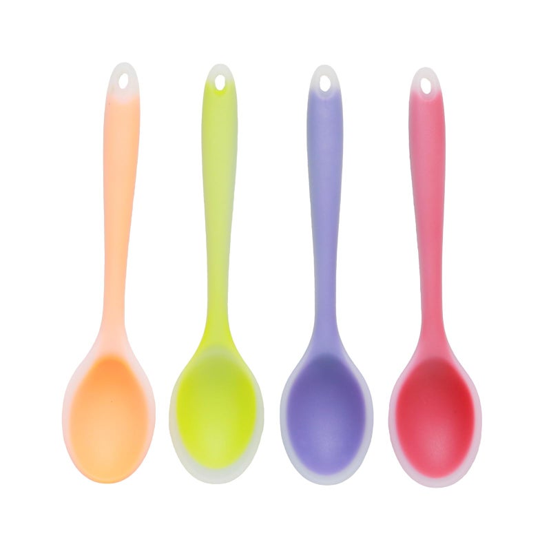 Lilaly 4 Pcs 8 Inch Silicone Spoon Cucharas De Silicona, Para Cocina Mixing Spoons, Cookware Silicone Cooking Spoons Suitable for Cooking Stirring Mixing Tools(Transparent Red, Orange, Purple, Green) - Image 1