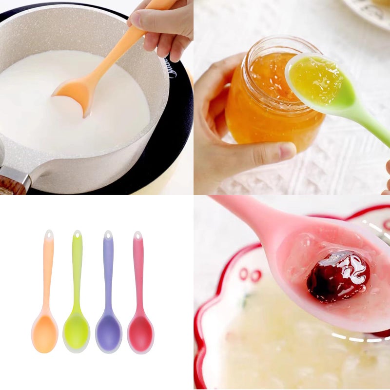 Lilaly 4 Pcs 8 Inch Silicone Spoon Cucharas De Silicona, Para Cocina Mixing Spoons, Cookware Silicone Cooking Spoons Suitable for Cooking Stirring Mixing Tools(Transparent Red, Orange, Purple, Green) - Image 5