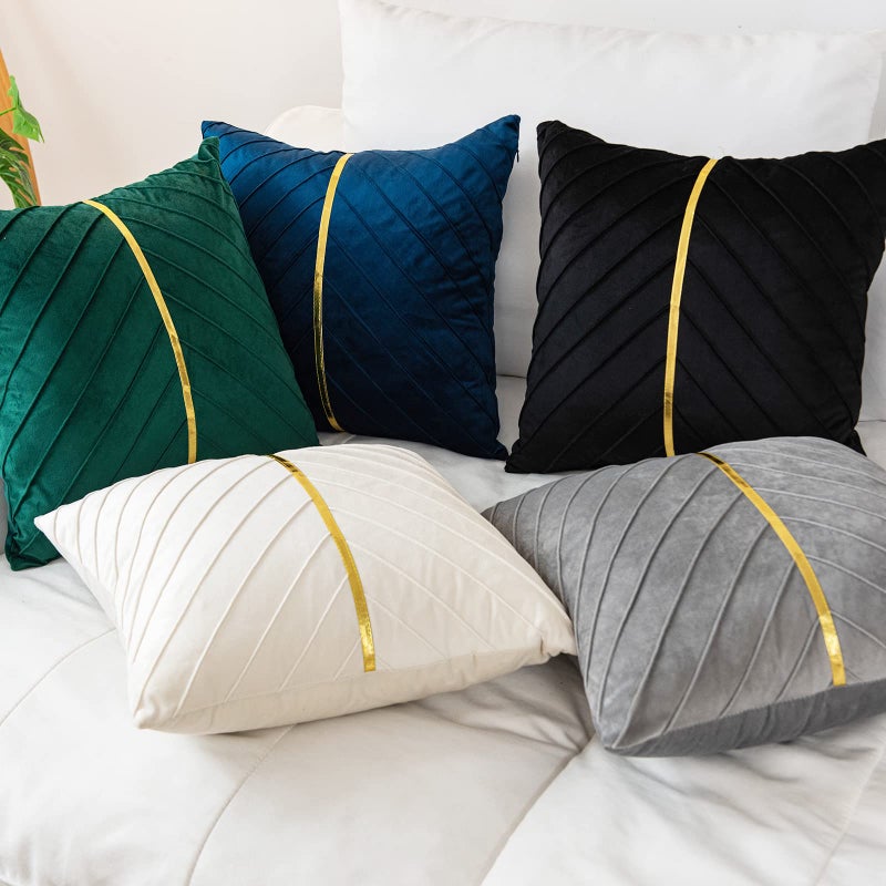 WACOMECO Velvet Throw Pillow Covers  Pack of 2 Soft Gold Decorative Cushion Covers for Couch Sofa Living Room Home Decoration  Emerald Green  18x18 inch - Image 5