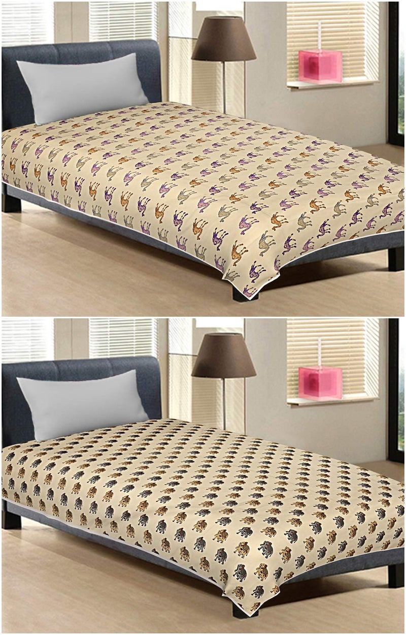 DHAWARIYA'S DHAWARIYA'S Cotton Jaipuri Print Hand Block Reversible Single Bed Ac Blanket Dohar/Quilt Combo Set (Cream, 55x88 Inch) - Image 1