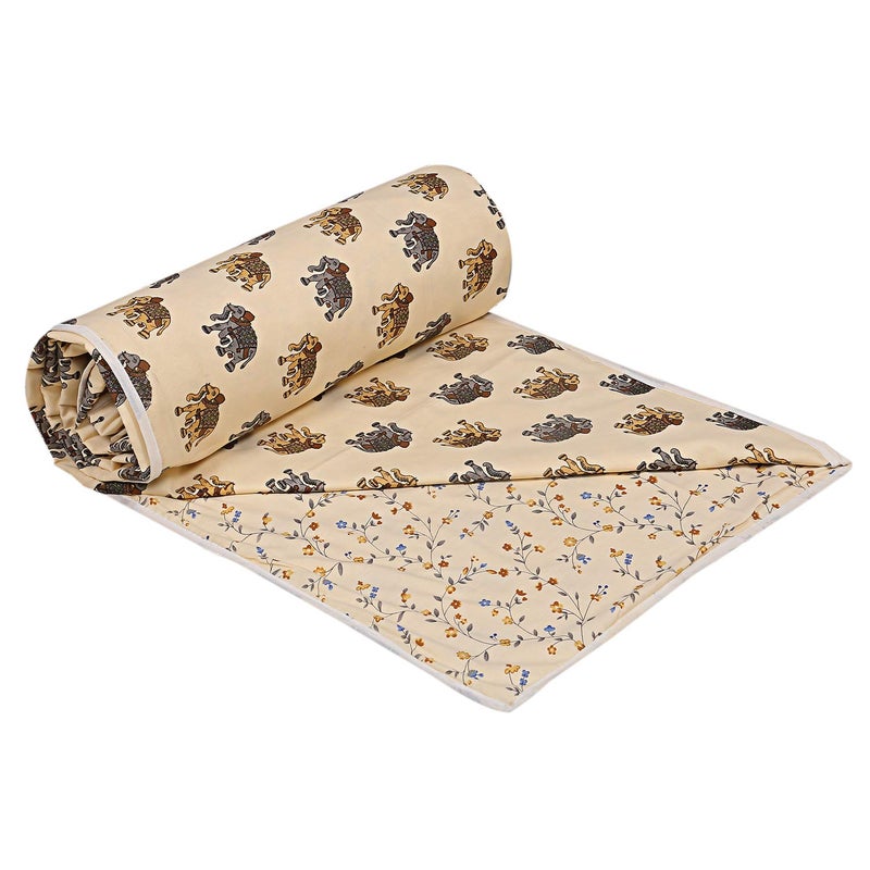 DHAWARIYA'S DHAWARIYA'S Cotton Jaipuri Print Hand Block Reversible Single Bed Ac Blanket Dohar/Quilt Combo Set (Cream, 55x88 Inch) - Image 3