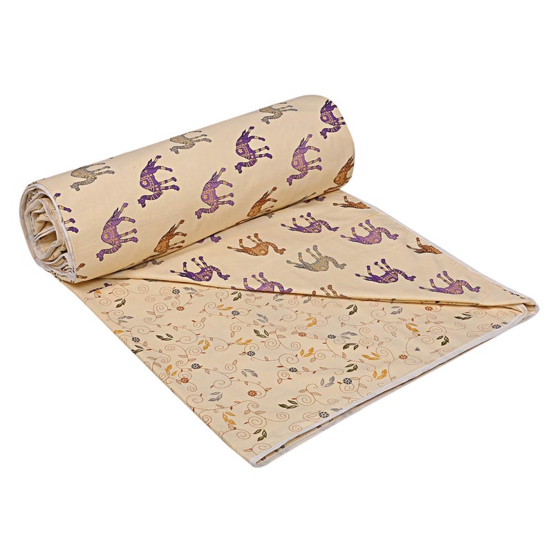 DHAWARIYA'S DHAWARIYA'S Cotton Jaipuri Print Hand Block Reversible Single Bed Ac Blanket Dohar/Quilt Combo Set (Cream, 55x88 Inch) - Image 2