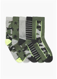 Matalan 5 Pack Green Camo Socks 