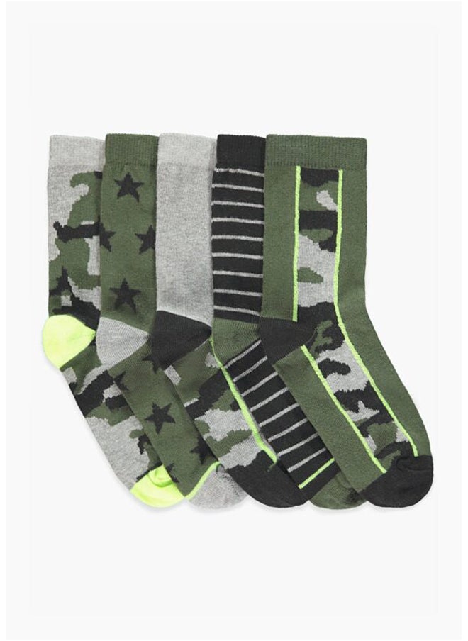 Matalan 5 Pack Green Camo Socks 