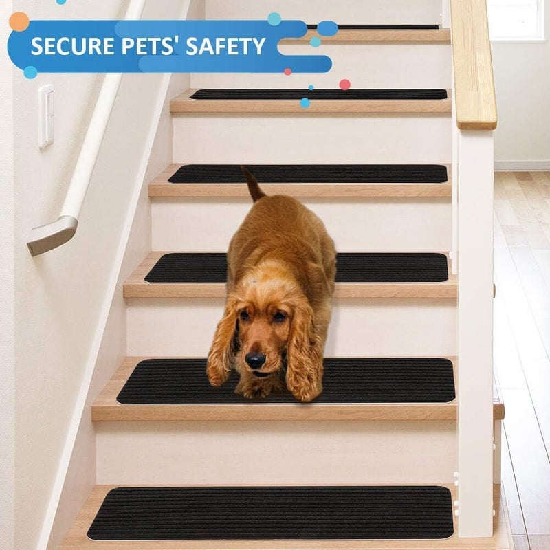 RIOLAND Stair Treads Carpet Non-Slip Indoor Stair Runners for Wooden Steps, Stair Rugs for Kids and Dogs, Set of 15, 8" X 30", Black - Image 5