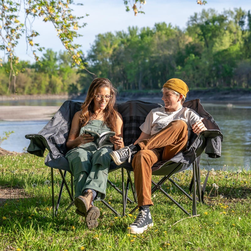 Huskfirm Double Camping Chair Padded 2 Person Camping Chair Camping Loveseat - Heavy Duty Oversized Camping Couch for Adults Outdoor Lawn Beach - Portable Folding Sofa with Cup Holders and Carry Bag, Grey - Image 2