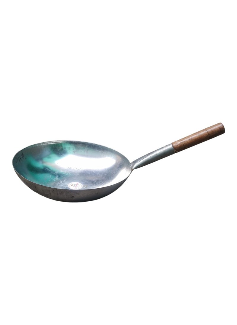 AS A S Traditional Hand Hammered Carbon Steel Pow Wok with Wooden and Steel Handle Round Bottom Iron Wok 165 inch  - Image 1