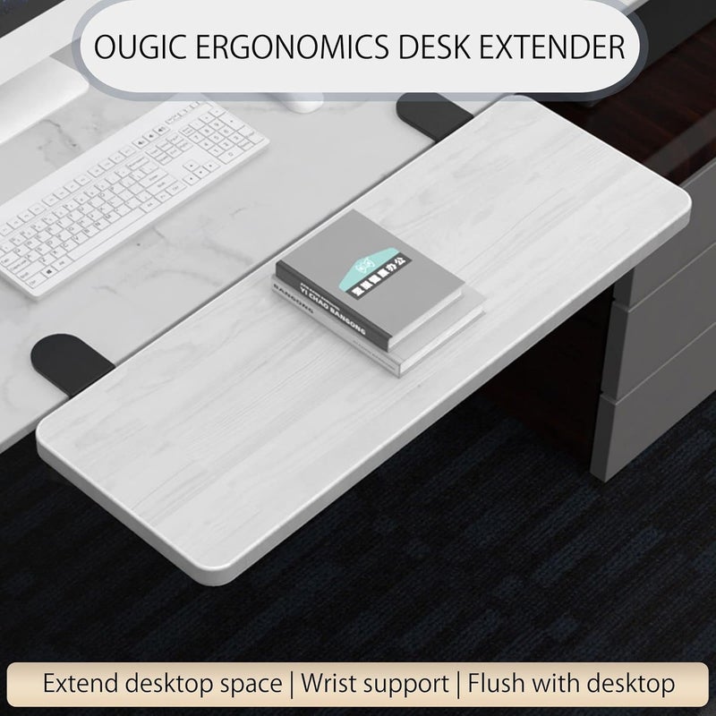 WITPOCE OUGIC صينية تمديد مكتب إرجونوميكية، 29.5 × 9.5 بوصة، مشبك بدون ثقب، درج لوحة مفاتيح قابل للطي، رف مسند ذراع مثبت على الطاولة، دعم ذراع الكوع للكمبيوتر - Image 2
