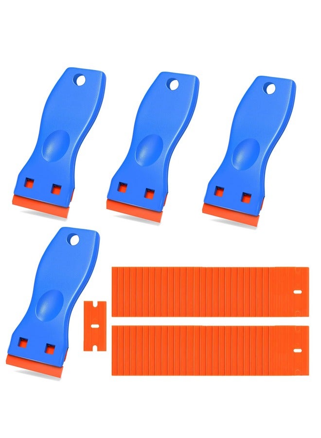 4 Pcs Plastic Razor Blade Scraper and 100 Pcs Plastic Blades Kit No Scratch Car Window Glass Wood Sticker Removal Floor Stove Kitchen Vinyl Adhesive Decal Tape Cleanings - Image 1
