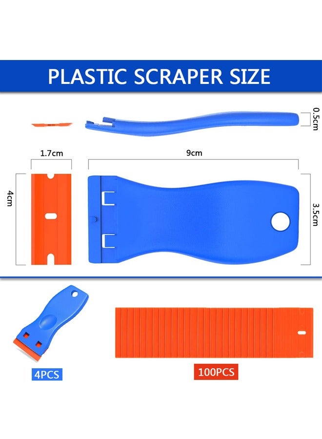 4 Pcs Plastic Razor Blade Scraper and 100 Pcs Plastic Blades Kit No Scratch Car Window Glass Wood Sticker Removal Floor Stove Kitchen Vinyl Adhesive Decal Tape Cleanings - Image 2