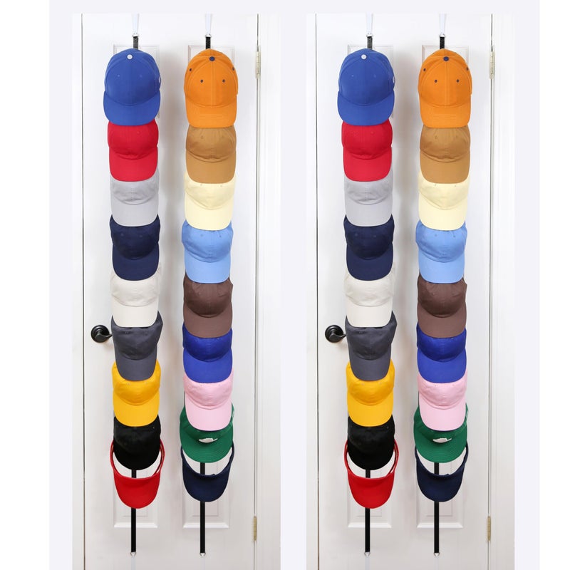 Perfect Curve Hat Organizer CapRack 2-Pack | Over-The-Door Hat Rack and Organizer | Baseball Cap Rack | Hat Rack for Door | 4 Straps | Holds 36 to 72 Adjustable Caps |Black - Image 1