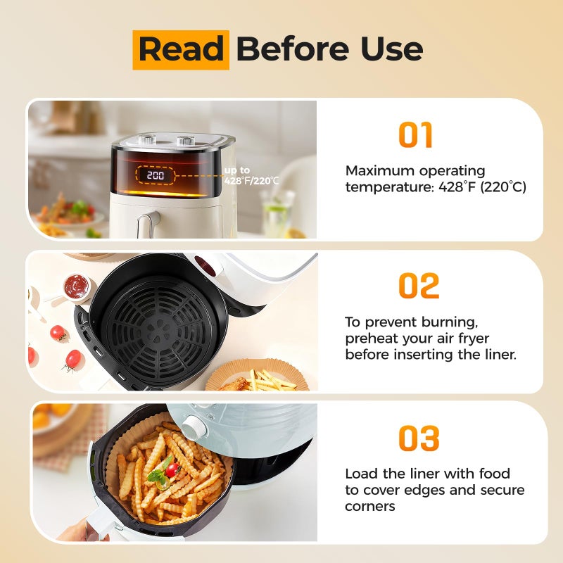 vailnd 400Pcs Air Fryer Paper Liners Disposable, 8 Inch Max Xl Large Cooker Air Fryer Disposable Paper Liners, Oil Proof Parchment Sheets Round Basket Bowl Liner for Baking Cooking Food - Image 4