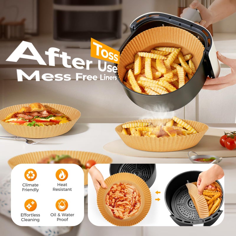 vailnd 400Pcs Air Fryer Paper Liners Disposable, 8 Inch Max Xl Large Cooker Air Fryer Disposable Paper Liners, Oil Proof Parchment Sheets Round Basket Bowl Liner for Baking Cooking Food - Image 1