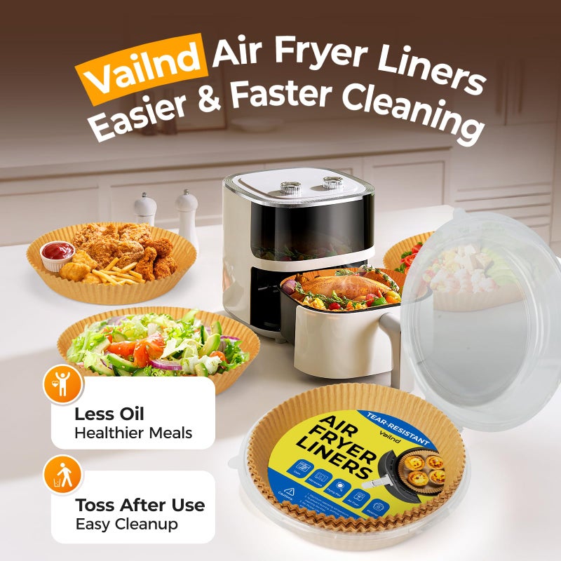 vailnd 400Pcs Air Fryer Paper Liners Disposable, 8 Inch Max Xl Large Cooker Air Fryer Disposable Paper Liners, Oil Proof Parchment Sheets Round Basket Bowl Liner for Baking Cooking Food - Image 5
