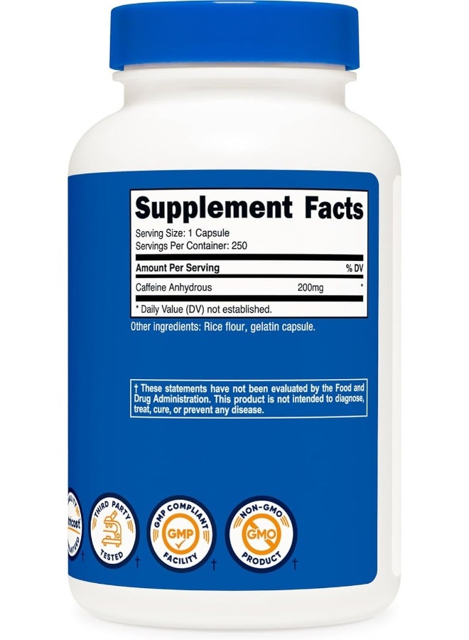 Nutricost Natural Caffeine 200mg, 250 Veggie Capsules - Gluten Free, Non-GMO - Image 5