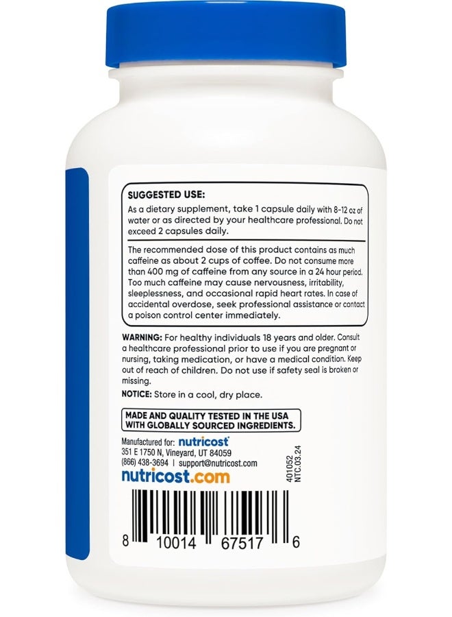 Nutricost Natural Caffeine 200mg, 250 Veggie Capsules - Gluten Free, Non-GMO - Image 4