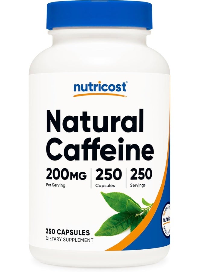 Nutricost Natural Caffeine 200mg, 250 Veggie Capsules - Gluten Free, Non-GMO - Image 1
