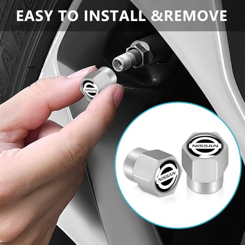 XIGRALUCK Tire Valve Stem Cap for Nissan Metal Tire Stem Cover with Belt O-Ring Air caps Sports Accessories 4 Pack - Image 2