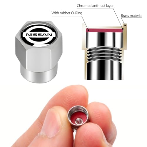XIGRALUCK Tire Valve Stem Cap for Nissan Metal Tire Stem Cover with Belt O-Ring Air caps Sports Accessories 4 Pack - Image 5