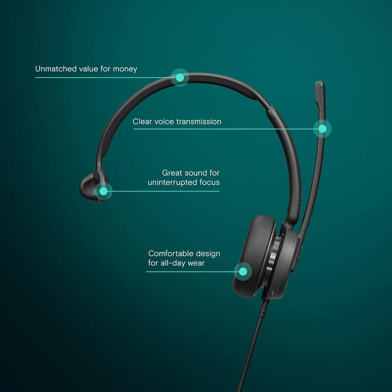 EPOS إي بوس إمباكت 430 - سماعة رأس أحادية فوق الأذن مع ميكروفون مزدوج، إلغاء الضوضاء، اتصال USB-C/USB-A، مكتب منزلي، توصيل وتشغيل، زووم، UC - أحادي - Image 2