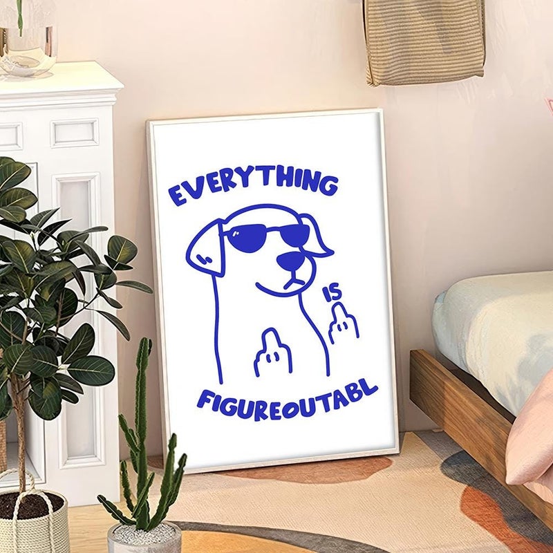 TNESSENTIAL Blue Everything Is Figureoutable Dog Art Canvas Poster, Trendy Wall Art, Funny Aesthetic Decor, Retro Home Decor, Printed Gift - Image 3