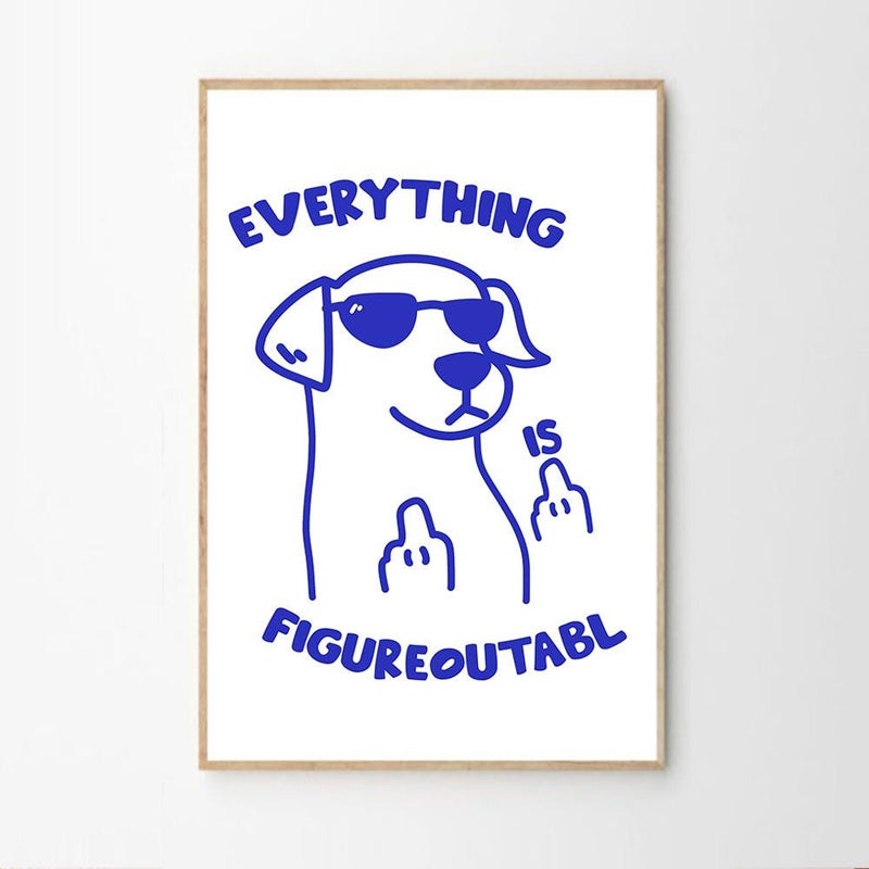TNESSENTIAL Blue Everything Is Figureoutable Dog Art Canvas Poster, Trendy Wall Art, Funny Aesthetic Decor, Retro Home Decor, Printed Gift - Image 2
