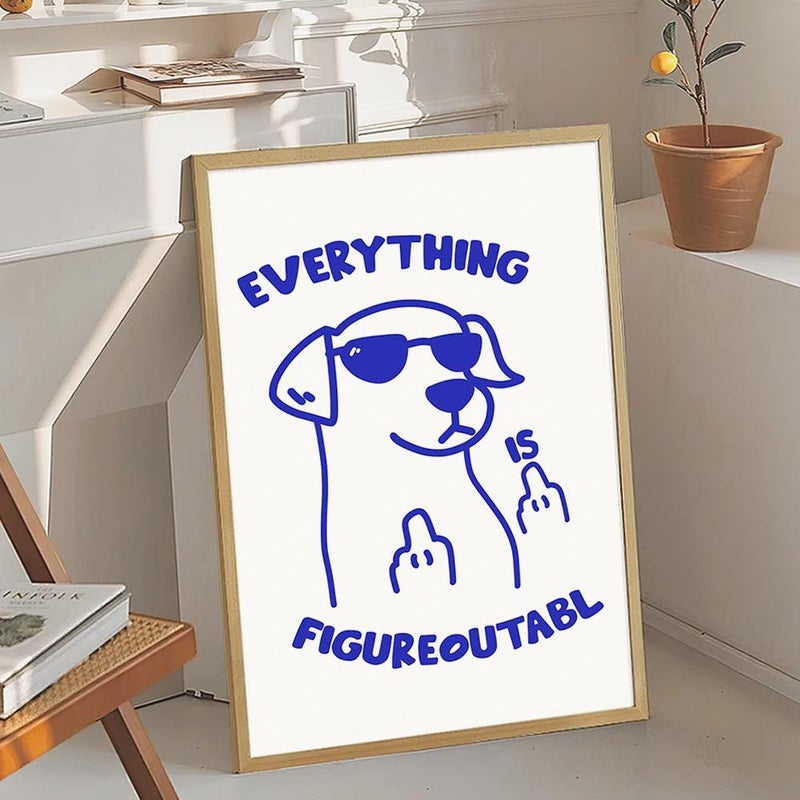 TNESSENTIAL Blue Everything Is Figureoutable Dog Art Canvas Poster, Trendy Wall Art, Funny Aesthetic Decor, Retro Home Decor, Printed Gift - Image 4