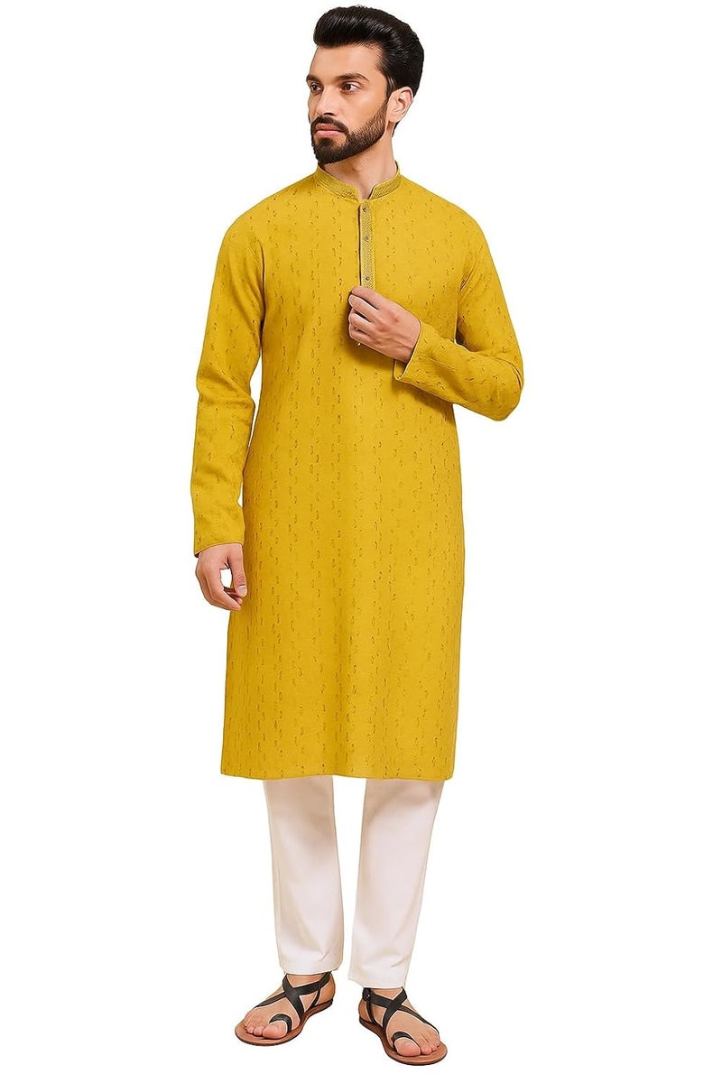 SWAGG INDIA كُرتا قطنية هندسية عادية مزخرفة للرجال - Image 1