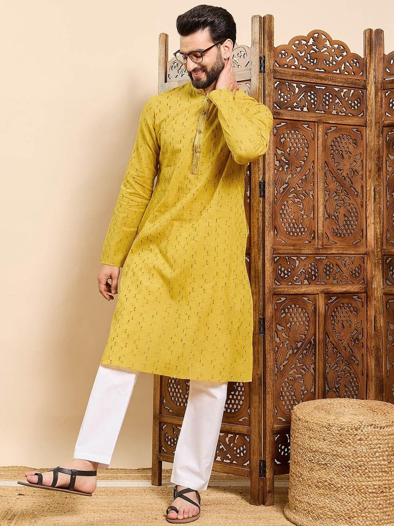 SWAGG INDIA كُرتا قطنية هندسية عادية مزخرفة للرجال - Image 5